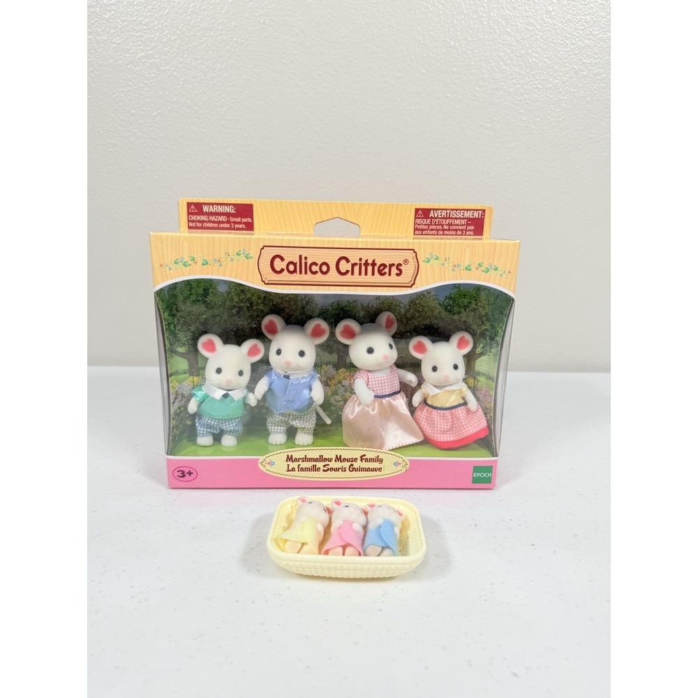 Sylvanian Families Calico Critters  Marshmallow Mouse Family And Triplets New